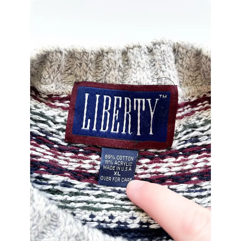 Men's Vintage Liberty Fair Isle Multicolor Knit Crewneck Sweater Size XL